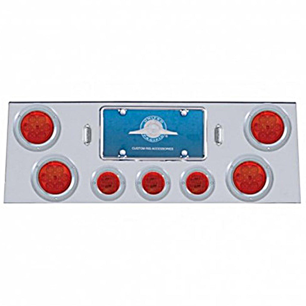 Stainless Steel Rear Center Panel w/ 4 X 7 LED 4" Reflector Lights & 3 X 13 LED 2-1/2" Lights - Red LEDs (Red or Clear Lens)