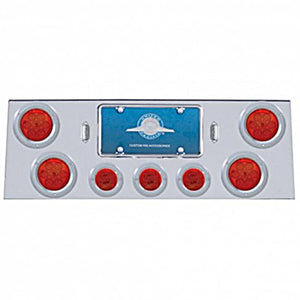 Stainless Steel Rear Center Panel w/ 4 X 7 LED 4" Reflector Lights & 3 X 13 LED 2-1/2" Lights - Red LEDs (Red or Clear Lens)