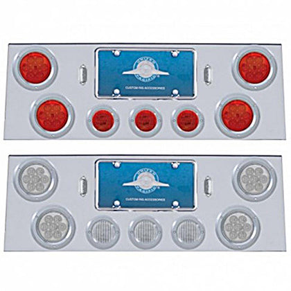 Stainless Steel Rear Center Panel w/ 4 X 7 LED 4" Reflector Lights & 3 X 13 LED 2-1/2" Lights - Red LEDs (Red or Clear Lens)