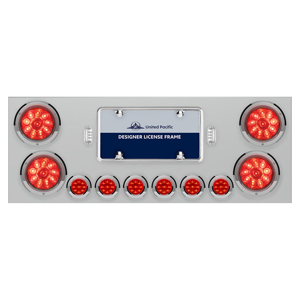 Stainless Steel Rear Center Panel w/ 4 X 10 LED 4" Lights & 6 X 9 LED 2" Lights - Red LEDs (Red or Clear Lens)