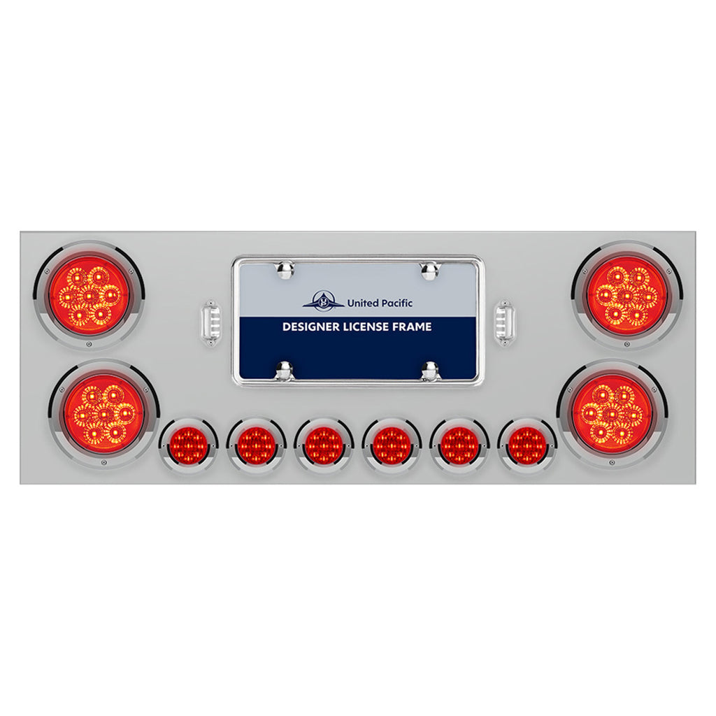 Stainless Steel Rear Center Panel w/ 4 X 7 LED 4" Reflector Lights & 6 X 9 LED 2" Lights - Red LEDs (Red or Clear Lens)