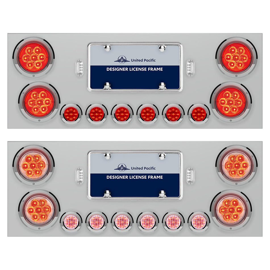 Stainless Steel Rear Center Panel w/ 4 X 7 LED 4" Reflector Lights & 6 X 9 LED 2" Lights - Red LEDs (Red or Clear Lens)