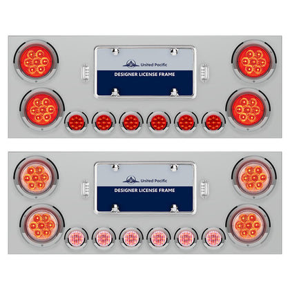 Stainless Steel Rear Center Panel w/ 4 X 7 LED 4" Reflector Lights & 6 X 9 LED 2" Lights - Red LEDs (Red or Clear Lens)