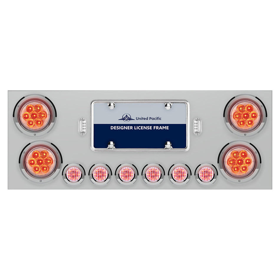 Stainless Steel Rear Center Panel w/ 4 X 7 LED 4" Reflector Lights & 6 X 9 LED 2" Lights - Red LEDs (Red or Clear Lens)