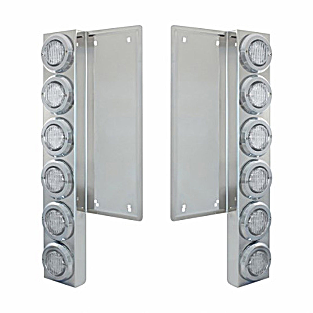 Freightliner Stainless Steel Front Air Cleaner Bracket w/ 12X 9 LED 2" Lights & Bezels - Amber LED (Clear Lens)