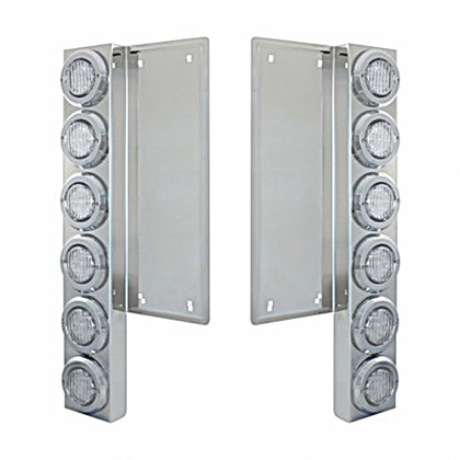 Freightliner Stainless Steel Front Air Cleaner Bracket w/ 12X 9 LED 2" Lights & Bezels - Amber LED (Clear Lens)