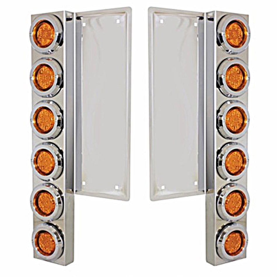 Freightliner Stainless Steel Front Air Cleaner Bracket w/ 12 X 9 LED 2" Reflector Lights & Bezels - Amber LEDs (Amber or Clear Lens)