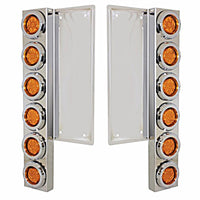 Freightliner Stainless Steel Front Air Cleaner Bracket w/ 12 X 9 LED 2" Reflector Lights & Bezels - Amber LEDs (Amber or Clear Lens)