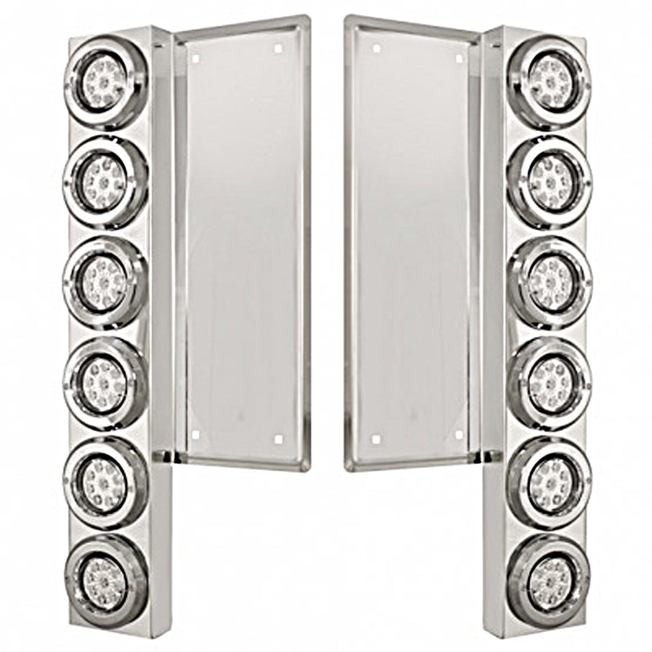 Freightliner Stainless Steel Front Air Cleaner Bracket w/ 12 X 9 LED 2" Reflector Lights & Bezels - Amber LEDs (Amber or Clear Lens)