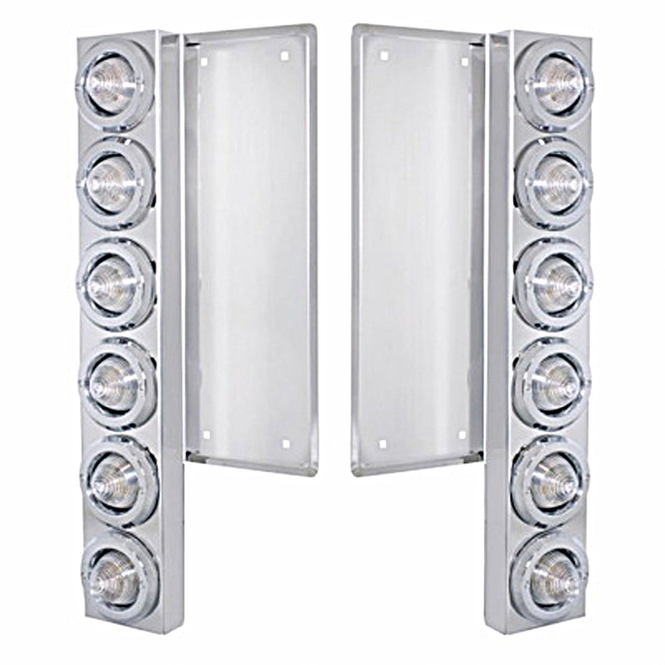 Freightliner Stainless Steel Front Air Cleaner Bracket w/ 12 X 9 LED 2" Beehive Lights & Bezels - Amber LEDs (Clear Lens)