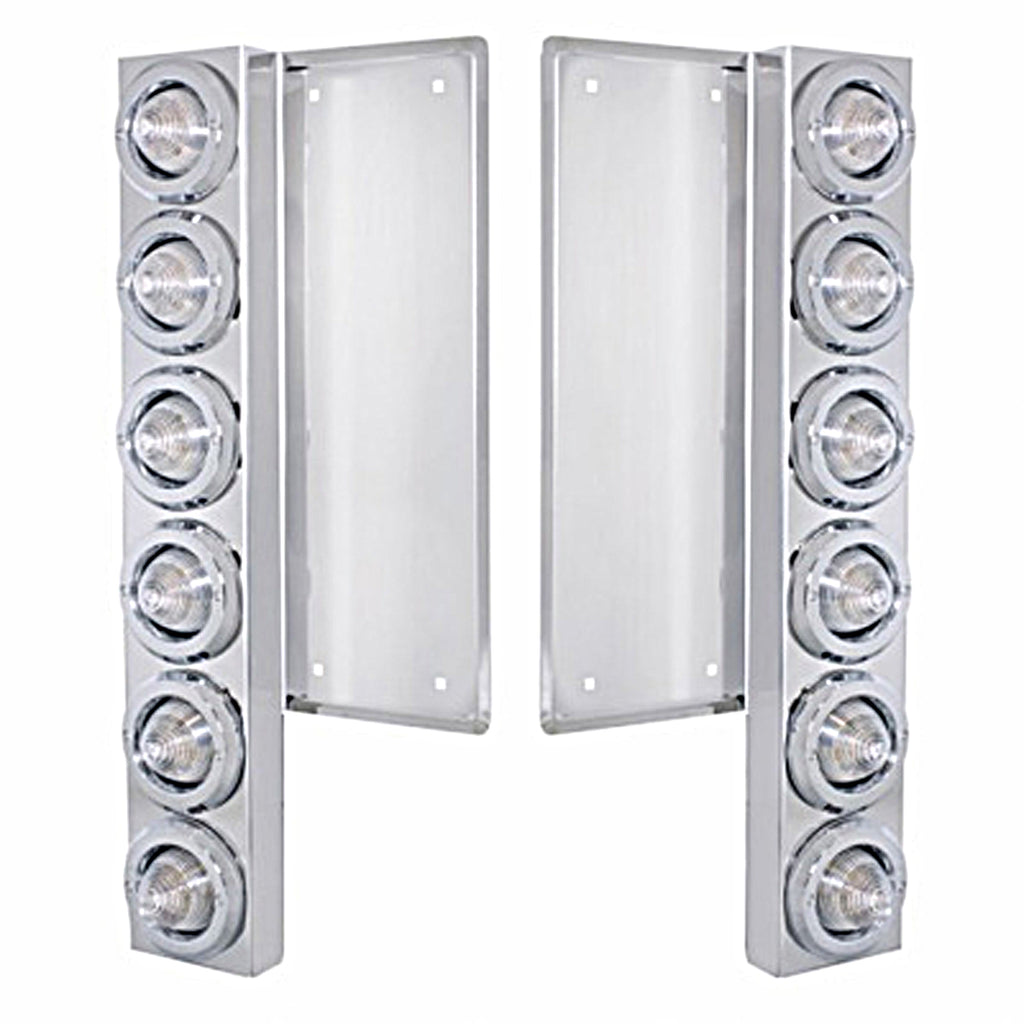 Freightliner Stainless Steel Front Air Cleaner Bracket w/ 12 X 9 LED 2" Beehive Lights & Bezels - Amber LEDs (Clear Lens)