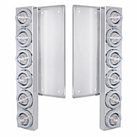 Freightliner Stainless Steel Front Air Cleaner Bracket w/ 12 X 9 LED 2" Beehive Lights & Bezels - Amber LEDs (Clear Lens)