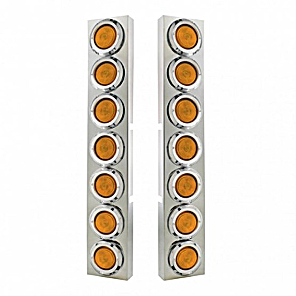 Kenworth Stainless Front Air Cleaner Bracket w/ 14 X 2" Flat Lights & Bezels - Amber LEDs (Amber Lens)