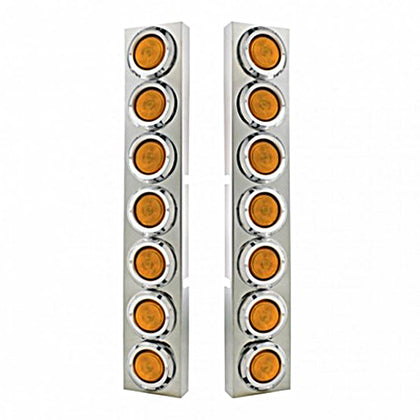 Kenworth Stainless Front Air Cleaner Bracket w/ 14 X 2" Flat Lights & Bezels - Amber LEDs (Amber Lens)