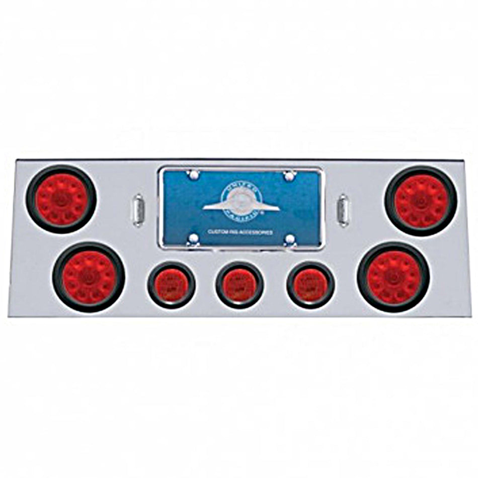 Stainless Steel Rear Center Panel w/ 4 X 10 LED 4" Lights & 3 X 13 LED 2-1/2" Lights - Red LEDs (Red or Clear Lens)