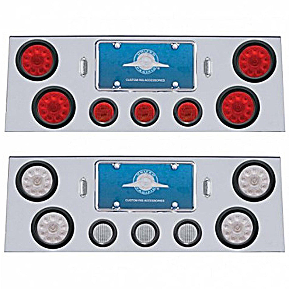 Stainless Steel Rear Center Panel w/ 4 X 10 LED 4" Lights & 3 X 13 LED 2-1/2" Lights - Red LEDs (Red or Clear Lens)