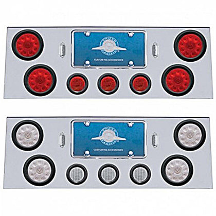 Stainless Steel Rear Center Panel w/ 4 X 10 LED 4" Lights & 3 X 13 LED 2-1/2" Lights - Red LEDs (Red or Clear Lens)