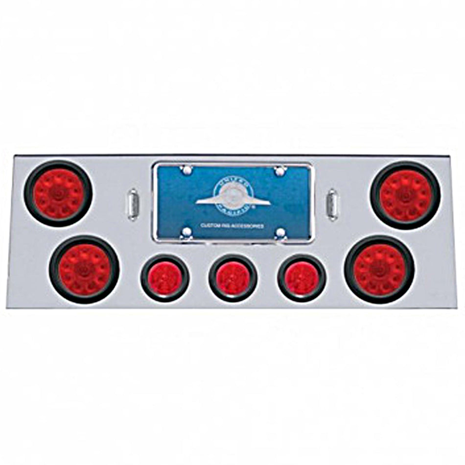 Stainless Steel Rear Center Panel w/ 4 X 10 LED 4" Lights & 3 X 13 LED 2-1/2" Beehive Lights - Red LEDs (Red or Clear Lens)