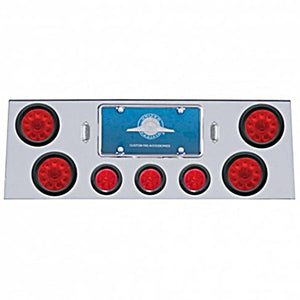 Stainless Steel Rear Center Panel w/ 4 X 10 LED 4" Lights & 3 X 13 LED 2-1/2" Beehive Lights - Red LEDs (Red or Clear Lens)