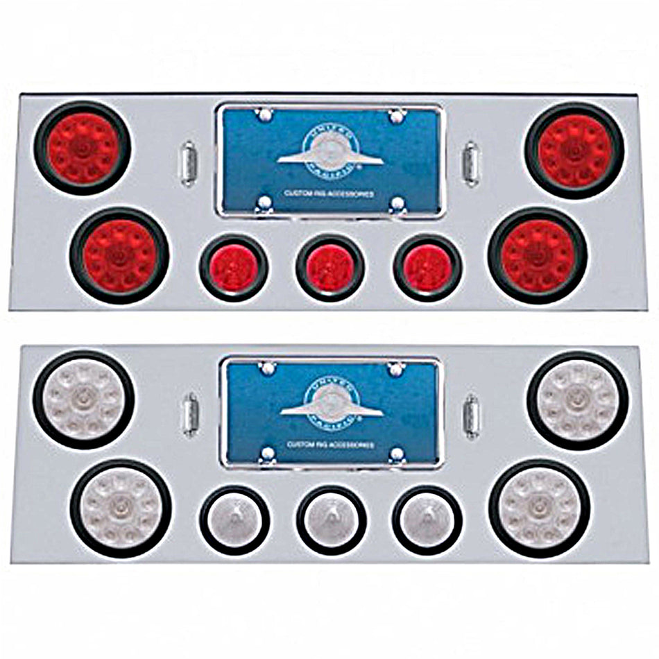 Stainless Steel Rear Center Panel w/ 4 X 10 LED 4" Lights & 3 X 13 LED 2-1/2" Beehive Lights - Red LEDs (Red or Clear Lens)