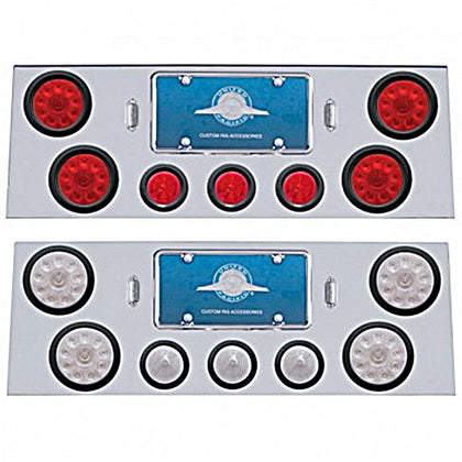 Stainless Steel Rear Center Panel w/ 4 X 10 LED 4" Lights & 3 X 13 LED 2-1/2" Beehive Lights - Red LEDs (Red or Clear Lens)