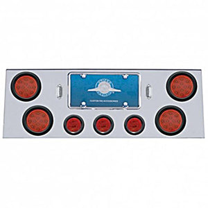 Stainless Steel Rear Center Panel w/ 4 X 12 LED 4" Reflector Lights & 3 X 13 LED 2-1/2" Light - Red LEDs (Red or Clear Lens)