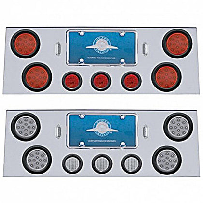 Stainless Steel Rear Center Panel w/ 4 X 12 LED 4" Reflector Lights & 3 X 13 LED 2-1/2" Light - Red LEDs (Red or Clear Lens)