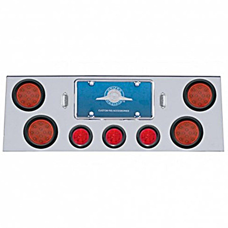 Stainless Steel Rear Center Panel w/ 4 X 12 LED 4" Reflector Light & 3 X 13 LED 2-1/2" Beehive Light - Red LEDs (Red or Clear Lens)