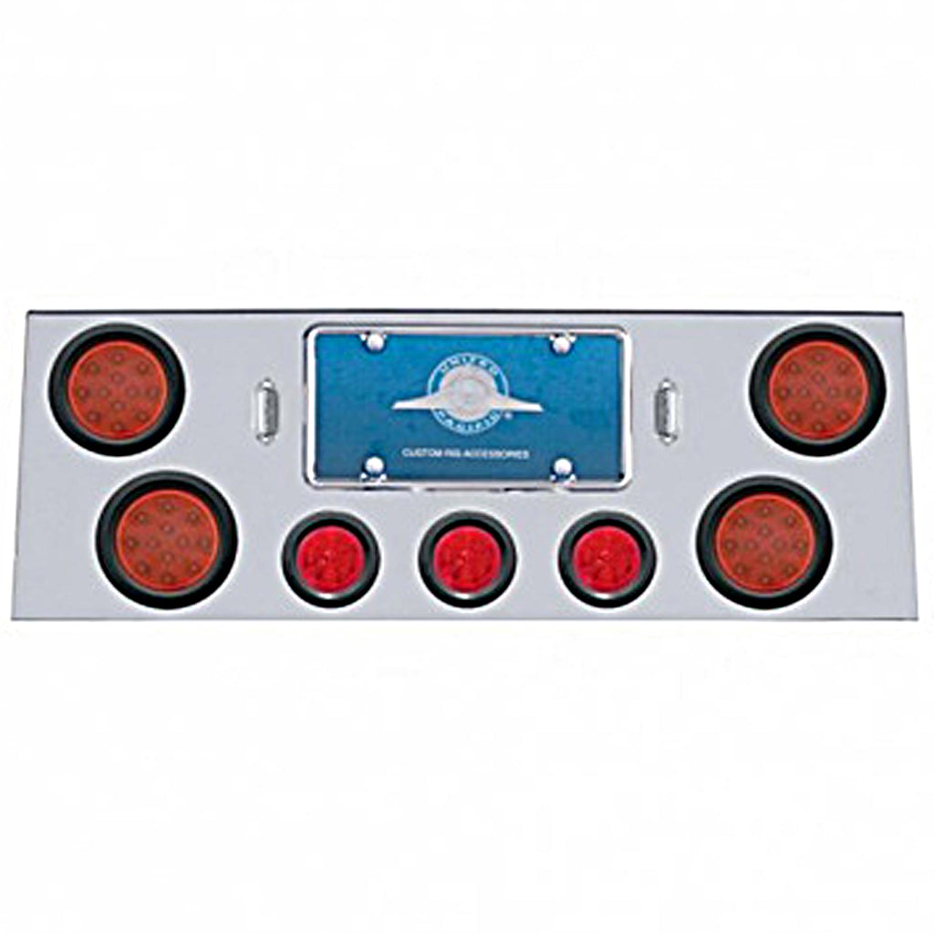 Stainless Steel Rear Center Panel w/ 4 X 12 LED 4" Reflector Light & 3 X 13 LED 2-1/2" Beehive Light - Red LEDs (Red or Clear Lens)