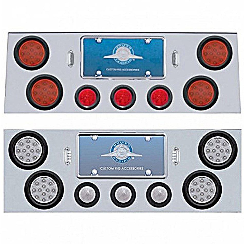 Stainless Steel Rear Center Panel w/ 4 X 12 LED 4" Reflector Light & 3 X 13 LED 2-1/2" Beehive Light - Red LEDs (Red or Clear Lens)