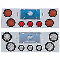 Stainless Steel Rear Center Panel w/ 4 X 12 LED 4" Reflector Light & 3 X 13 LED 2-1/2" Beehive Light - Red LEDs (Red or Clear Lens)