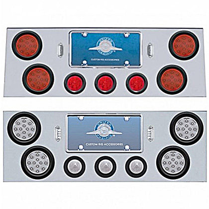 Stainless Steel Rear Center Panel w/ 4 X 12 LED 4" Reflector Light & 3 X 13 LED 2-1/2" Beehive Light - Red LEDs (Red or Clear Lens)