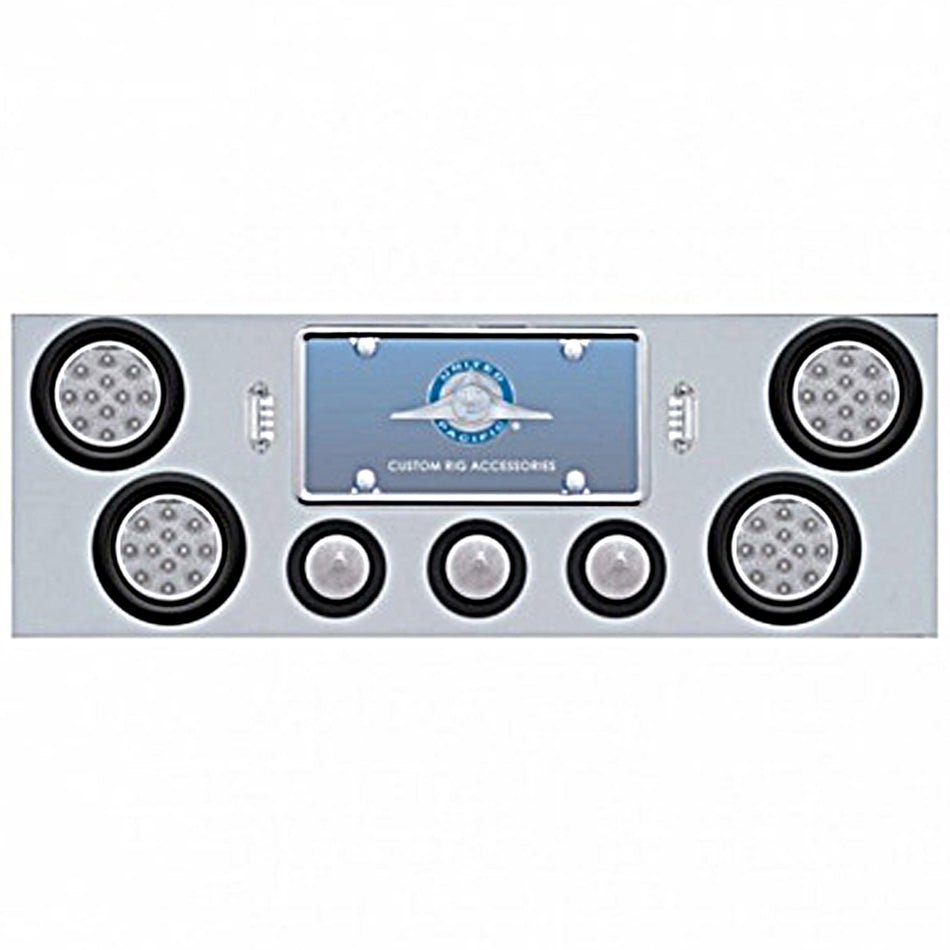 Stainless Steel Rear Center Panel w/ 4 X 12 LED 4" Reflector Light & 3 X 13 LED 2-1/2" Beehive Light - Red LEDs (Red or Clear Lens)