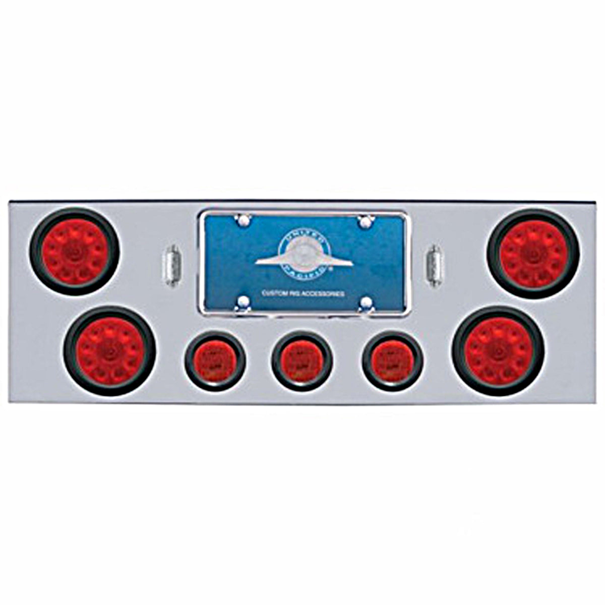 Chrome Rear Center Panel w/ 4 X 10 LED 4" Lights & 3 X 13 LED 2-1/2" Lights - Red LEDs (Red or Clear Lens) - Berube's Truck Accessories