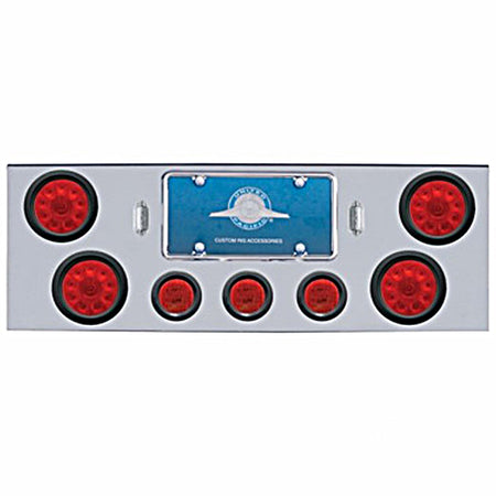 Chrome Rear Center Panel w/ 4 X 10 LED 4" Lights & 3 X 13 LED 2-1/2" Lights - Red LEDs (Red or Clear Lens) - Berube's Truck Accessories