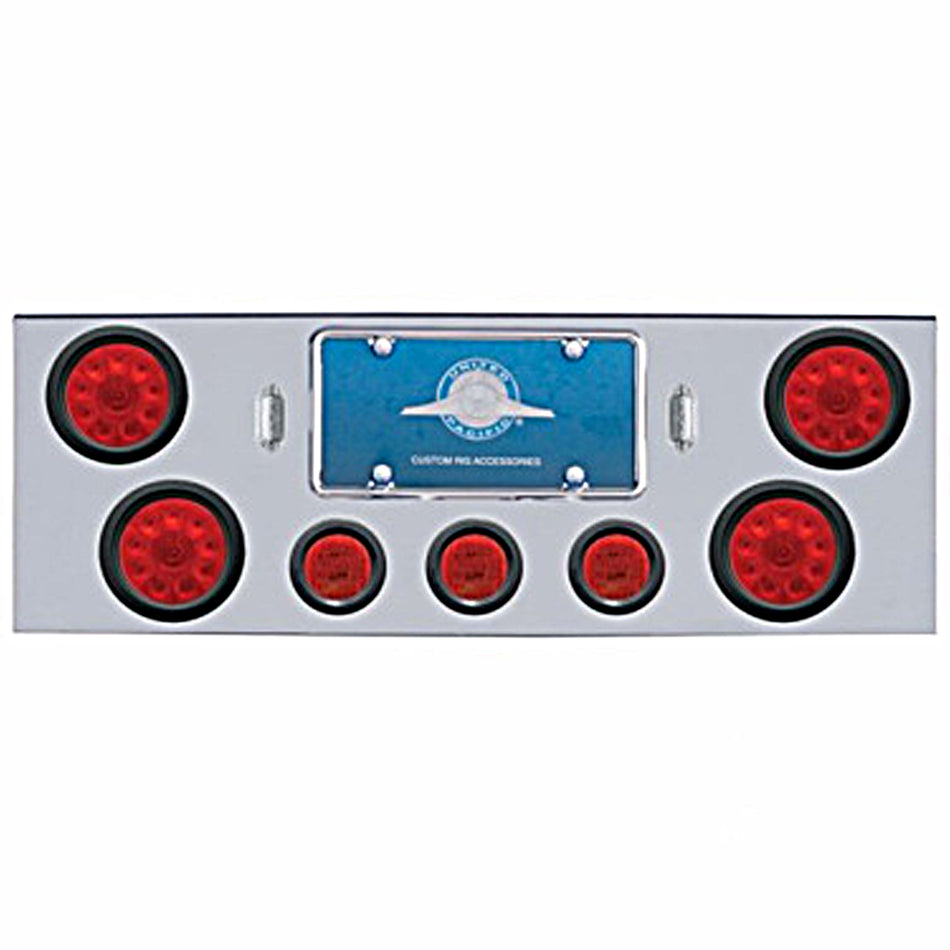 Chrome Rear Center Panel w/ 4 X 10 LED 4" Lights & 3 X 13 LED 2-1/2" Lights - Red LEDs (Red or Clear Lens) - Berube's Truck Accessories