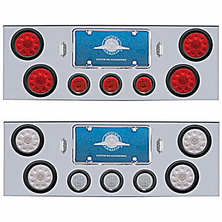 Chrome Rear Center Panel w/ 4 X 10 LED 4" Lights & 3 X 13 LED 2-1/2" Lights - Red LEDs (Red or Clear Lens) - Berube's Truck Accessories