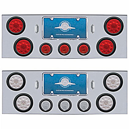 Chrome Rear Center Panel w/ 4 X 10 LED 4" Lights & 3 X 13 LED 2-1/2" Lights - Red LEDs (Red or Clear Lens)