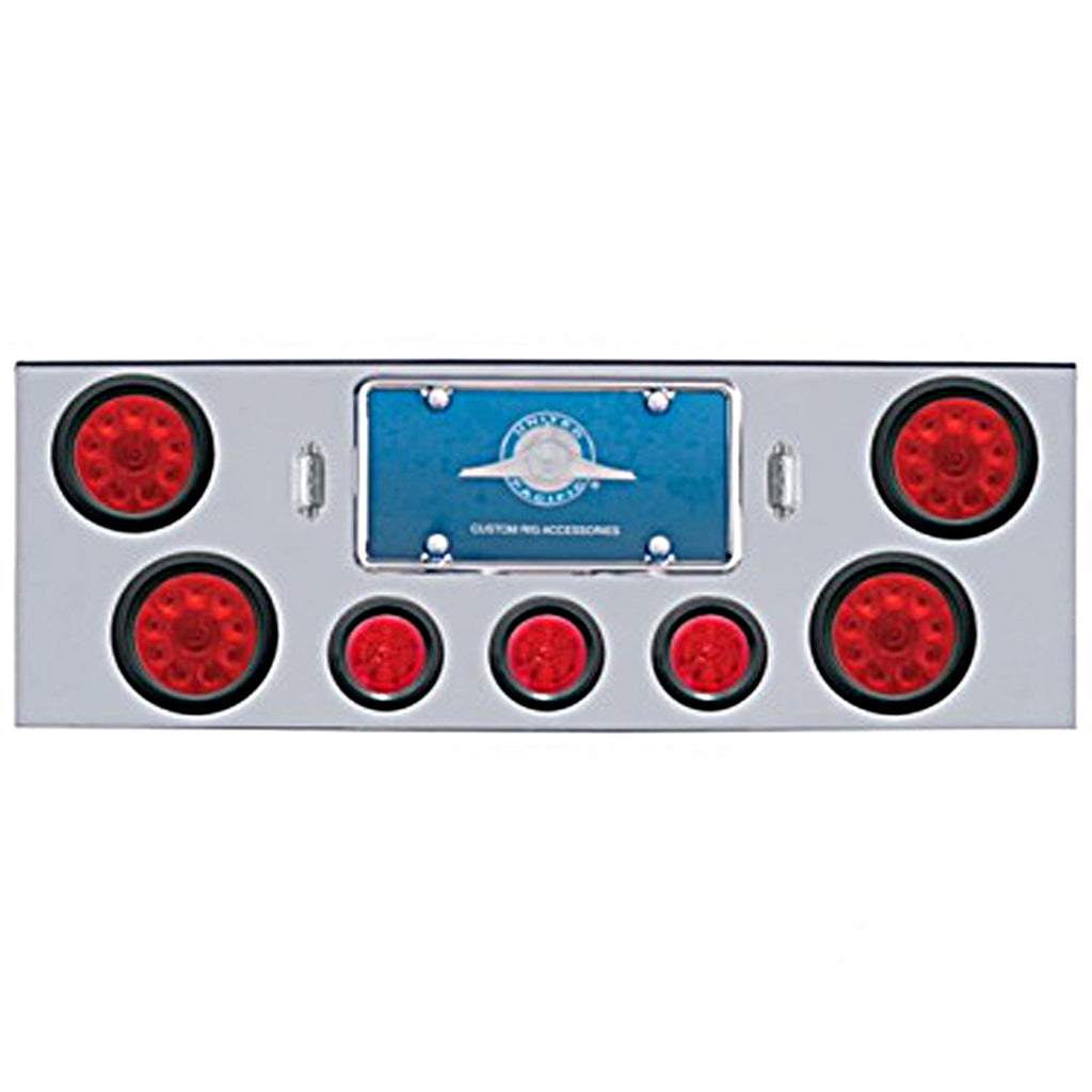 Chrome Rear Center Panel w/ 4 X 10 LED 4" Lights & 3 X 13 LED 2-1/2" Beehive Lights - Red LEDs (Red or Clear Lens)