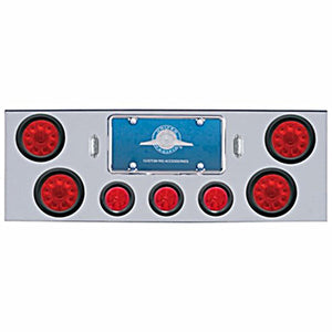 Chrome Rear Center Panel w/ 4 X 10 LED 4" Lights & 3 X 13 LED 2-1/2" Beehive Lights - Red LEDs (Red or Clear Lens)