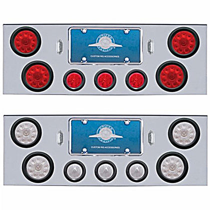 Chrome Rear Center Panel w/ 4 X 10 LED 4" Lights & 3 X 13 LED 2-1/2" Beehive Lights - Red LEDs (Red or Clear Lens)