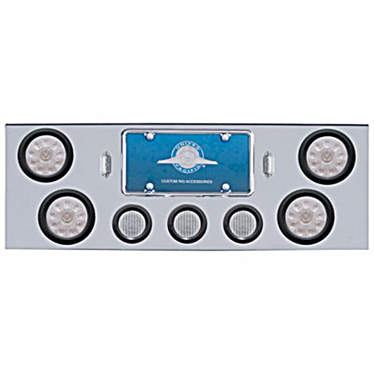 Chrome Rear Center Panel w/ 4 X 10 LED 4" Lights & 3 X 13 LED 2-1/2" Lights - Red LEDs (Red or Clear Lens) - Berube's Truck Accessories