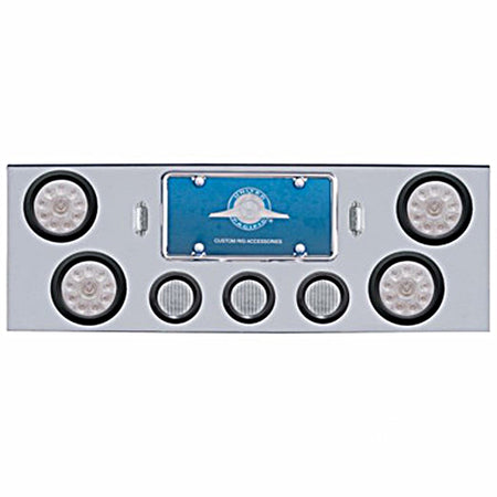 Chrome Rear Center Panel w/ 4 X 10 LED 4" Lights & 3 X 13 LED 2-1/2" Lights - Red LEDs (Red or Clear Lens) - Berube's Truck Accessories