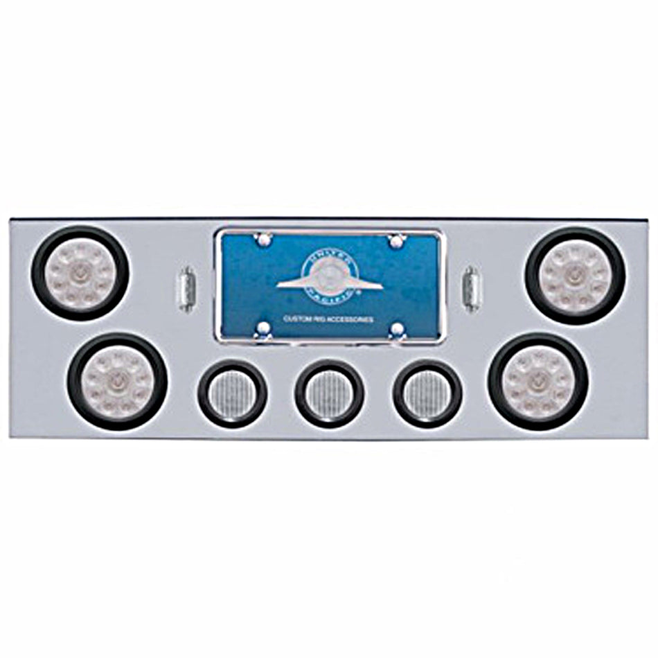 Chrome Rear Center Panel w/ 4 X 10 LED 4" Lights & 3 X 13 LED 2-1/2" Lights - Red LEDs (Red or Clear Lens) - Berube's Truck Accessories