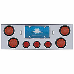 Chrome Rear Center Panel w/ 4 X 12 LED 4" Reflector Lights & 3 X 13 LED 2-1/2" Light & Visors - Red LEDs (Red or Clear Lens)