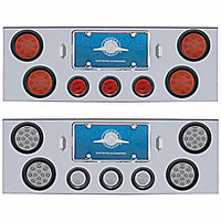 Chrome Rear Center Panel w/ 4 X 12 LED 4" Reflector Lights & 3 X 13 LED 2-1/2" Light & Visors - Red LEDs (Red or Clear Lens)