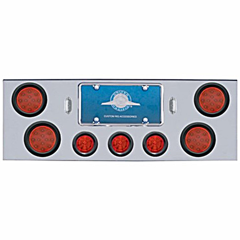 Chrome Rear Center Panel w/ 4 X LED 4" Reflector Lights & 3 X LED 2-1/2" Beehive Lights - Red LEDs (Red or Clear Lens)