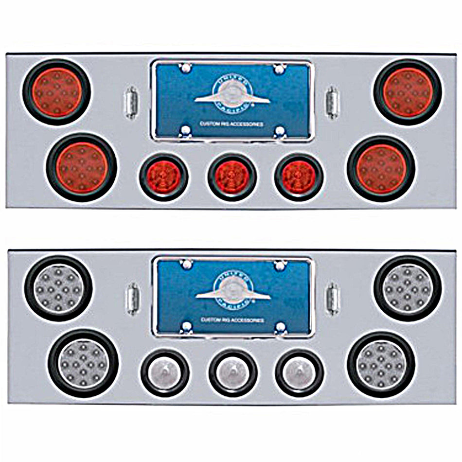 Chrome Rear Center Panel w/ 4 X LED 4" Reflector Lights & 3 X LED 2-1/2" Beehive Lights - Red LEDs (Red or Clear Lens)