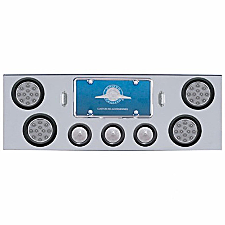 Chrome Rear Center Panel w/ 4 X LED 4" Reflector Lights & 3 X LED 2-1/2" Beehive Lights - Red LEDs (Red or Clear Lens)