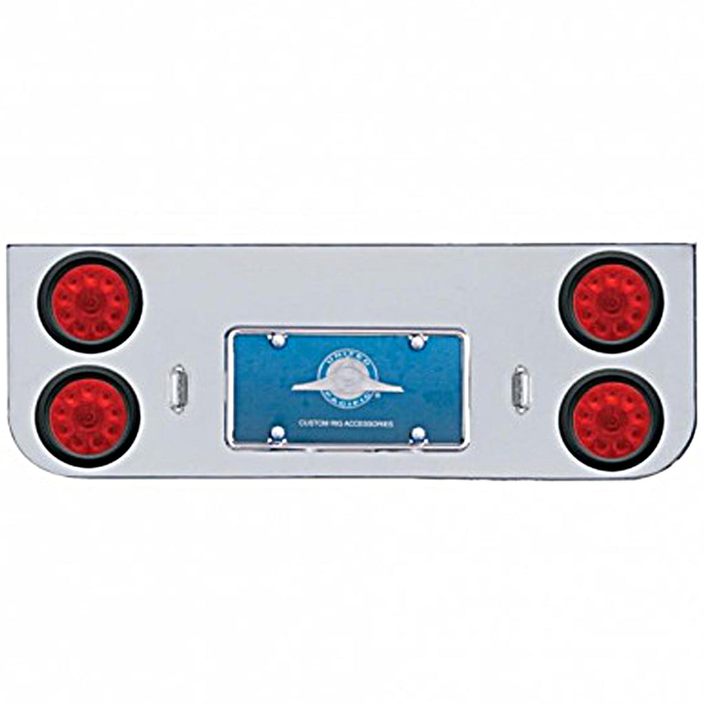 Chrome Rear Center Panel w/ 4 X 10 LED 4" Lights & Grommets - Red LEDs (Red or Clear Lens)